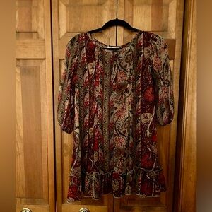 Pinky Girl’s Sz M Hippie Boho Bohemian Semi Sheer Pink & Black Patterned Tunic